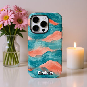 Wavy Teal and Fuschia Abstract iPhone 16 Pro Case