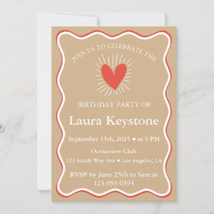 Wavy Terracotta, Tan & White Birthday Invitation