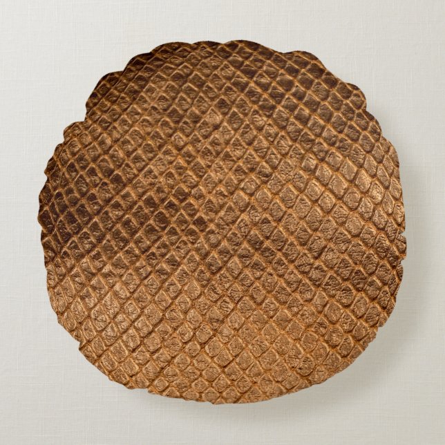 Wavy texture background bronze snake leatherleathe round cushion (Front)