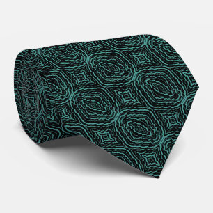 Wavy Tilted Ribbon Pattern With Teal On Black Tie