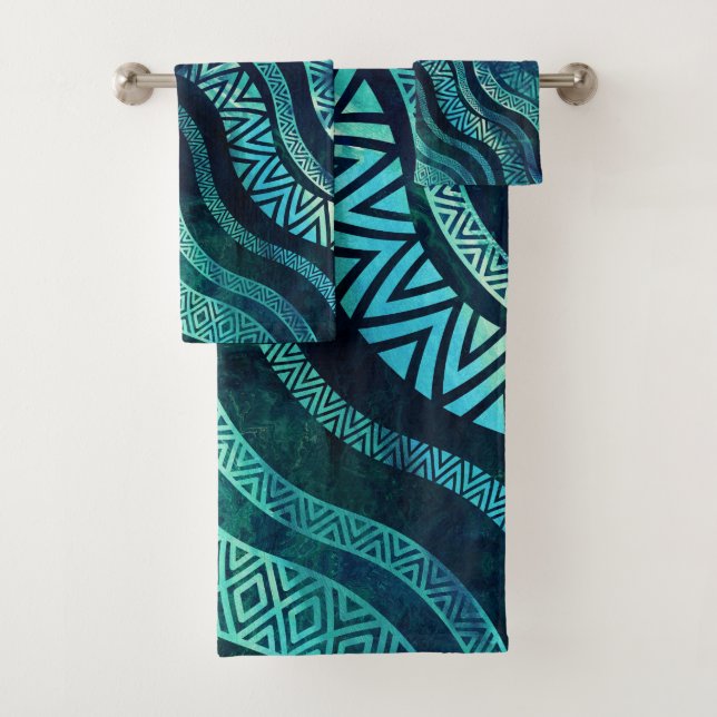 Wavy Tribal  Ethnic Boho Pattern Bath Towel Set (Insitu)