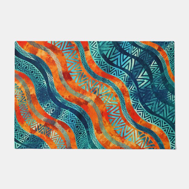 Wavy Tribal  Ethnic Boho Pattern Doormat (Front)