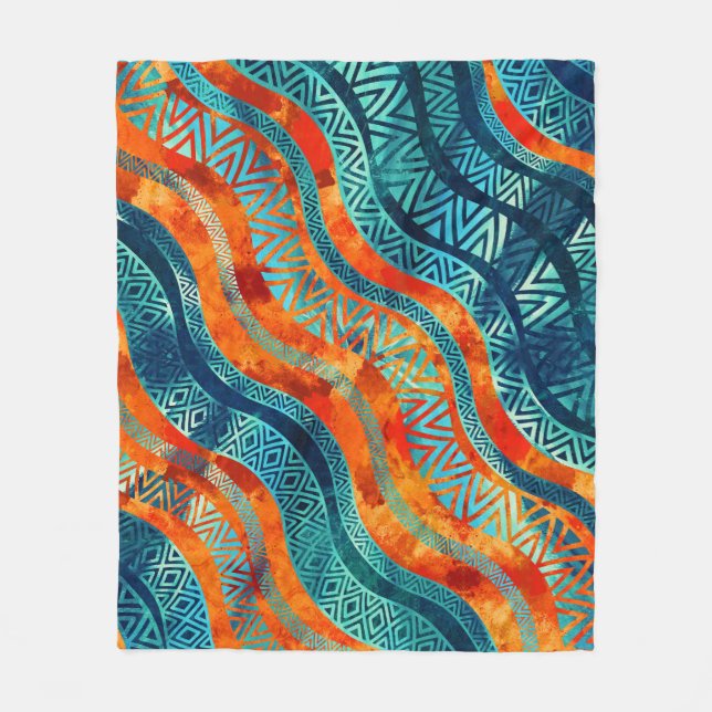 Wavy Tribal  Ethnic Boho Pattern Fleece Blanket (Front)