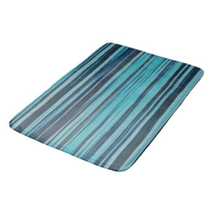 Wavy Turquoise and Blue Stripes Bath Mat
