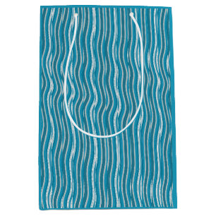 Wavy Turquoise and White Stripes Medium Gift Bag