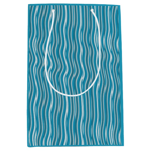 Wavy Turquoise and White Stripes Medium Gift Bag (Front)