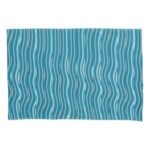 Wavy Turquoise and White Stripes Pillowcase