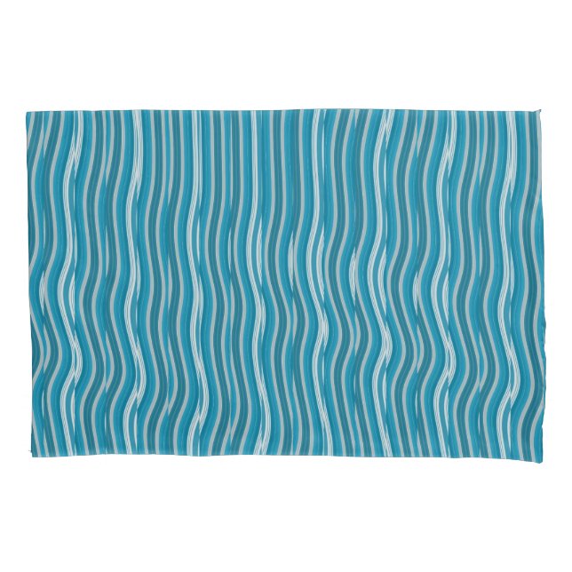 Wavy Turquoise and White Stripes Pillowcase (Front-Left)