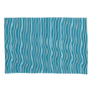 Wavy Turquoise and White Stripes Pillowcase