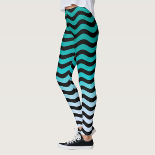 Wavy Turquoise Stripes Decor on Leggings