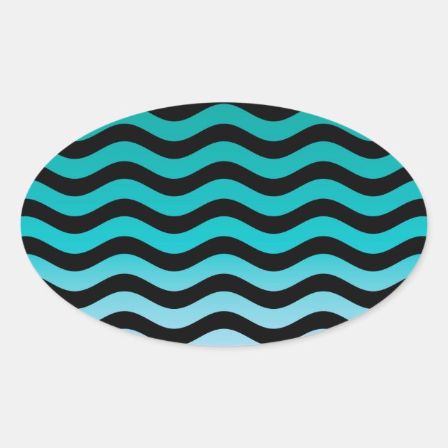 Wavy Turquoise Stripes Oval Sticker (Front)