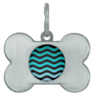 Wavy Turquoise Stripes Pattern Pet Tag