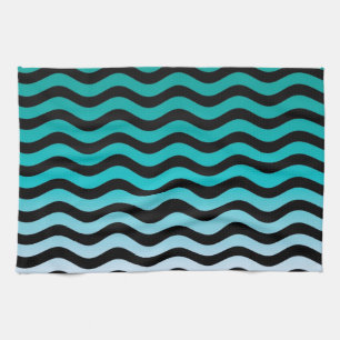 Wavy Turquoise Stripes Tea Towel