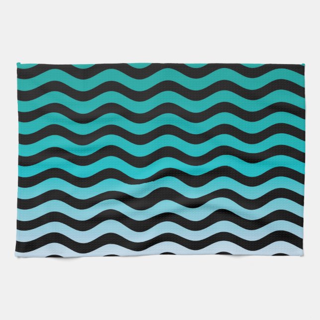 Wavy Turquoise Stripes Tea Towel (Horizontal)