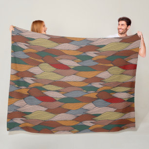 Wavy Unique Pattern with Pink Orange Brown Green Fleece Blanket