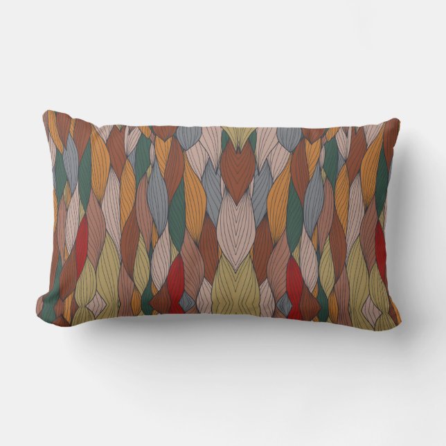 Wavy Unique Pattern with Pink Orange Brown Green   Lumbar Cushion (Front)