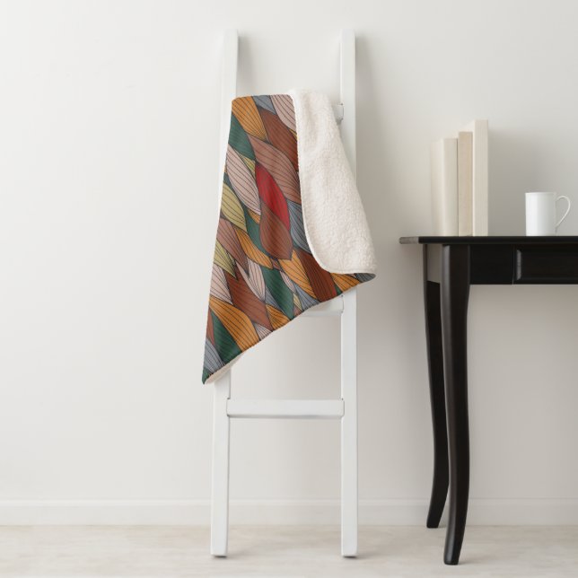 Wavy Unique Pattern with Pink Orange Brown Green   Sherpa Blanket (In Situ)