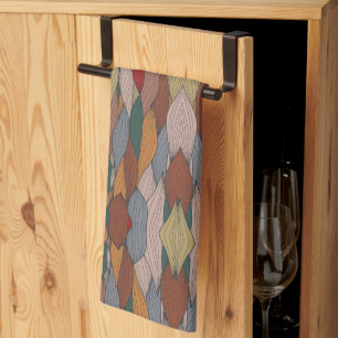 Wavy Unique Pattern with Pink Orange Brown Green   Tea Towel