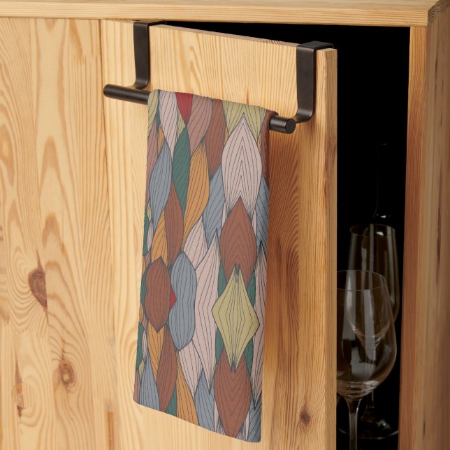 Wavy Unique Pattern with Pink Orange Brown Green   Tea Towel (Thirds Fold)