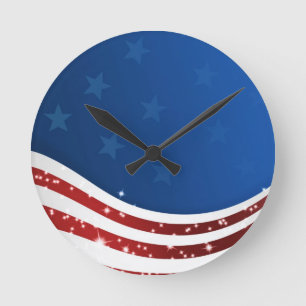 Wavy USA/SAD flag, stars, sochi games Round Clock