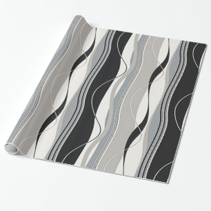 Wavy Vertical Stripes Black Grey & White Wrapping Paper