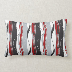 Wavy Vertical Stripes Red Black White & Grey Lumbar Cushion