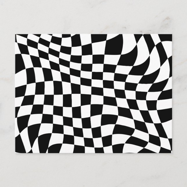 Wavy Warped Black and White Checks Postcard (Front)