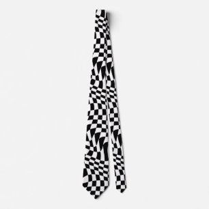 Wavy Warped Black and White Checks Tie