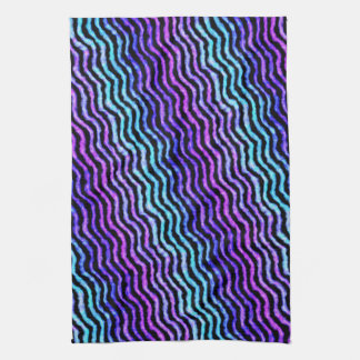 wavy watercolor - cyan and purple : tea towel