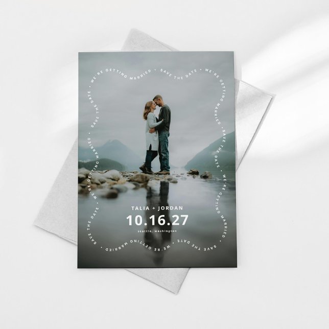 Wavy Wedding Photo Save the Date (wavy save the date, modern save the date card design shown with gray envelope on a white background
)