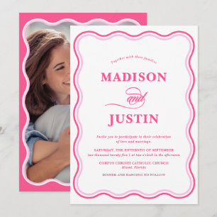 Wavy Wedding Pink Photo Invitation