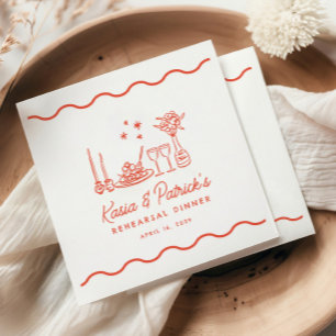 Wavy Whimsical Italian Doodle Rehearsal Dinner Napkin