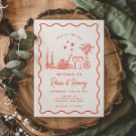 Wavy Whimsical Italian Doodle Wedding Dinner Invitation<br><div class="desc">Wavy Whimsical Italian Doodle Wedding Dinner</div>