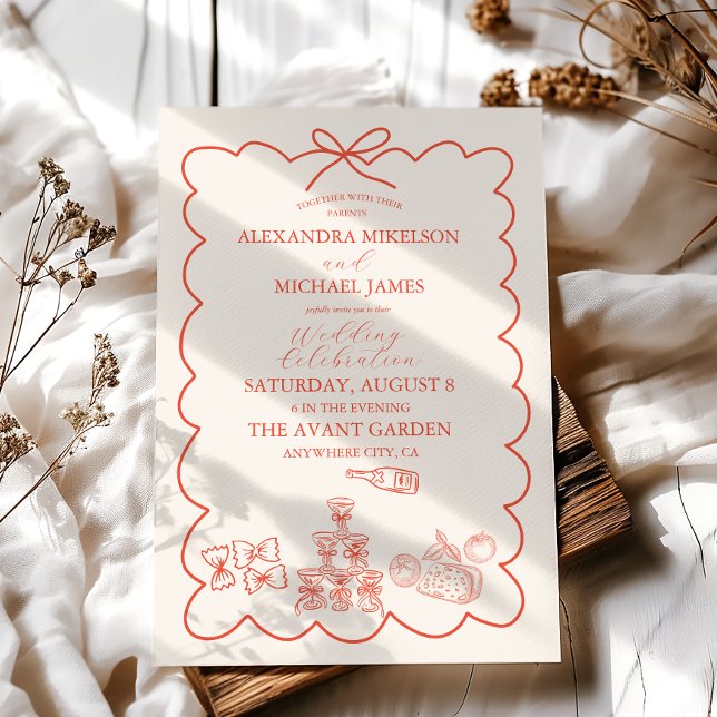 Wavy Whimsical Italian Doodle Wedding  Invitation (Creator Uploaded)