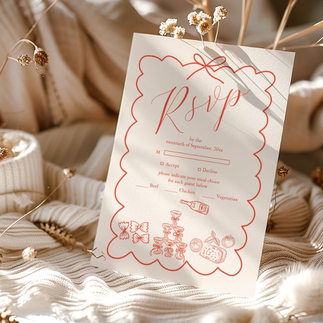 Wavy Whimsical Italian Doodle Wedding  RSVP Card (Creator Uploaded)
