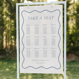 Wavy White and Blue Acrylic Wedding Seating Chart