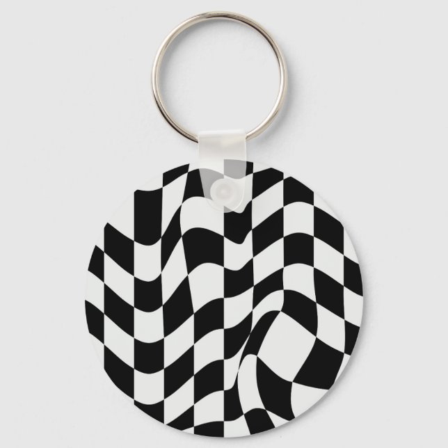 Wavy White over black modern pattern  Key Ring (Front)