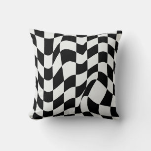 Wavy White over black modern pattern throw pillow