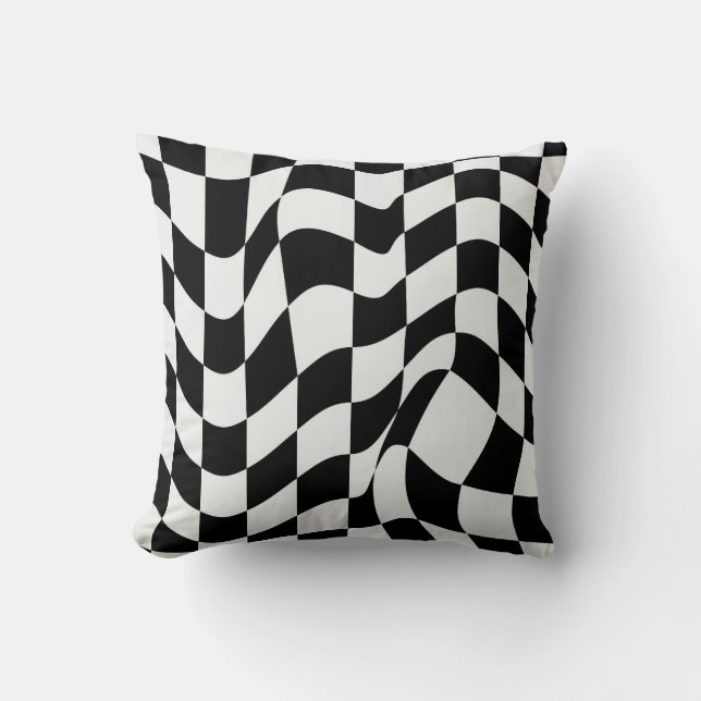 Wavy White over black modern pattern throw pillow (Front)
