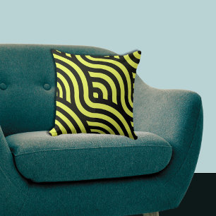 Wavy Yellow & Black Stripes Pattern Cushion