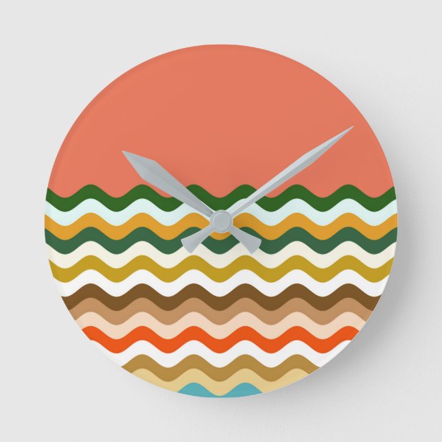 Wavy Zigzag Multicolor Pattern Round Clock (Front)