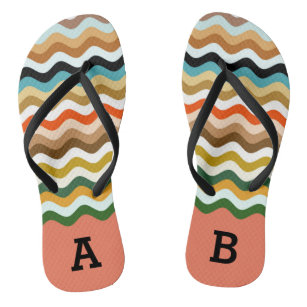 Wavy Zigzag Multicolored Pattern w Your Monogram Thongs