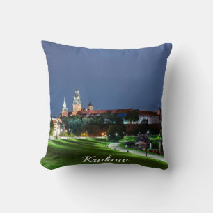 Wawel castle at night in Krakow, Poland Cushion