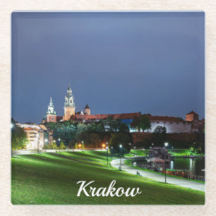 Wawel castle at night in Krakow, Poland Glass Coaster