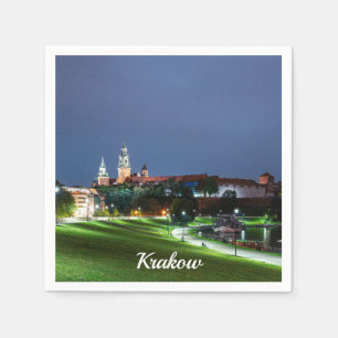Wawel castle at night in Krakow, Poland Napkin