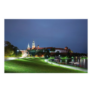 Wawel castle at night in Krakow, Poland Photo Print