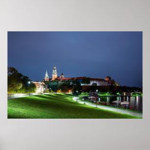Wawel castle at night in Krakow, Poland Poster