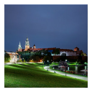 Wawel castle at night in Krakow, Poland Poster