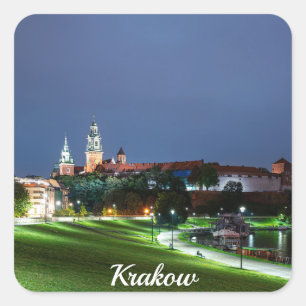 Wawel castle at night in Krakow, Poland Square Sticker