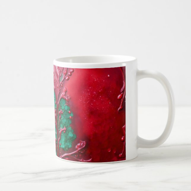 Wax-Like Crimson and Emerald on a Whitish Canvas Coffee Mug (Right)
